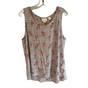 Cynthia Rowley Gray Linen Tank Pink Flamingo Print Size XL Cruisewear